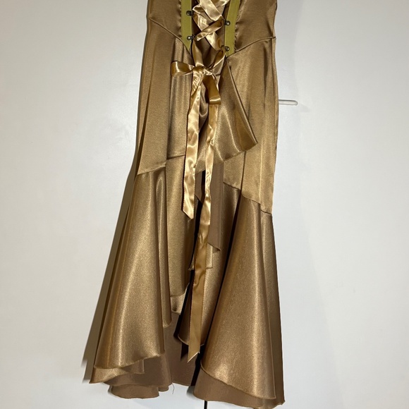 Just In Time USA Gold Satin Lace Up Dress - Picture 2 of 4